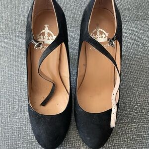 Crown Vintage Black Suede Cross-Strap Heels